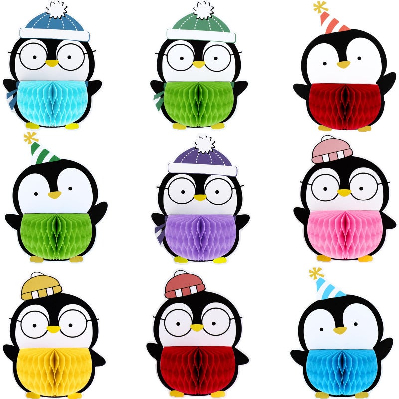 Chinco 9 Pieces Penguin Honeycomb Centerpieces Penguin Birthday Decorations Party Table Centerpieces Honeycomb Table Topper for Winter Theme Baby Shower Birthday Party Supplies Arctic Polar Animal Decoration - Image 2