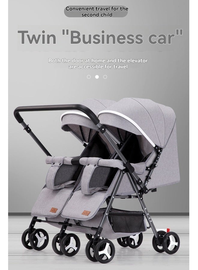 Beauenty Foldable Double Baby Stroller - 5-Point Safety Belt, Adjustable Backrest/Push Handle/ Lockable Wheels Double Seat - Image 1