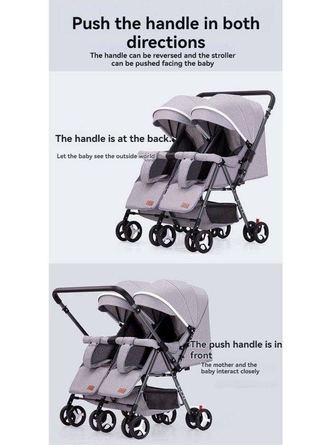 Beauenty Foldable Double Baby Stroller - 5-Point Safety Belt, Adjustable Backrest/Push Handle/ Lockable Wheels Double Seat - Image 5