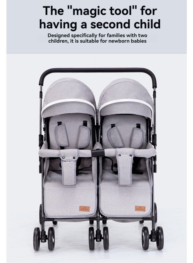 Beauenty Foldable Double Baby Stroller - 5-Point Safety Belt, Adjustable Backrest/Push Handle/ Lockable Wheels Double Seat - Image 3