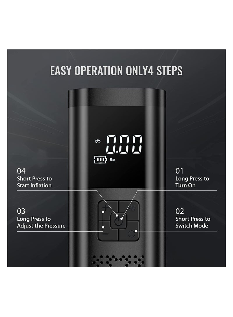 Dubkart Tire Inflator,Portable Air Compressor for Car Tires,150PSI 6000mAh Mini Air Compressor with Digital LCD Pressure Gauge and LED Light, Rechargeable Fast Air Pump for Car Bike Motorcycle - Image 5