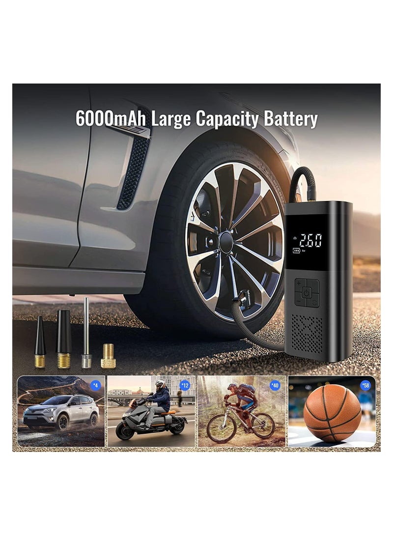 Dubkart Tire Inflator,Portable Air Compressor for Car Tires,150PSI 6000mAh Mini Air Compressor with Digital LCD Pressure Gauge and LED Light, Rechargeable Fast Air Pump for Car Bike Motorcycle - Image 2