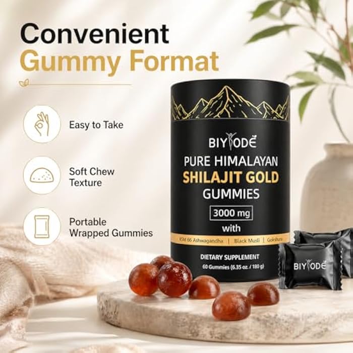 BIYODE Shilajit Gummies: Pure Shilajit Himalayan Rich in Ashwagandha Gaulshura Fulvic Acid 85 Micronutrients Suitable for Men and Women No Added Sugar 60 Gummies 30 Day Supply - Image 5