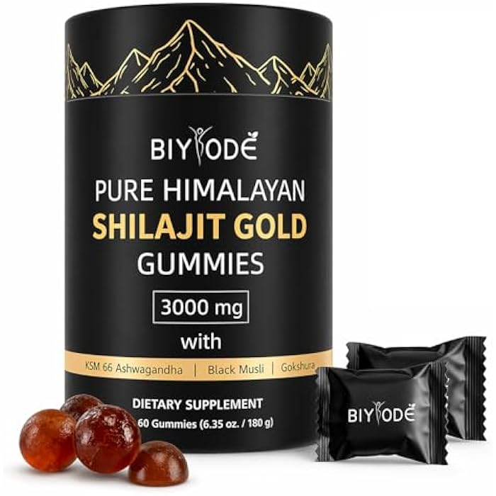 BIYODE Shilajit Gummies: Pure Shilajit Himalayan Rich in Ashwagandha Gaulshura Fulvic Acid 85 Micronutrients Suitable for Men and Women No Added Sugar 60 Gummies 30 Day Supply - Image 1