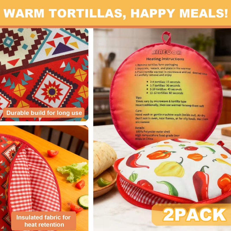 XIAEQOH [2PCS] Classic Tortilla Warmers, Insulated Soft Cloth Pouch, Microwavable Fabric Bag Keeps Food Warm, Perfect for Tortillas, Tacos, Naan, Pizza Rolls, Reusable & Easy-Clean for Home & Party - Image 3