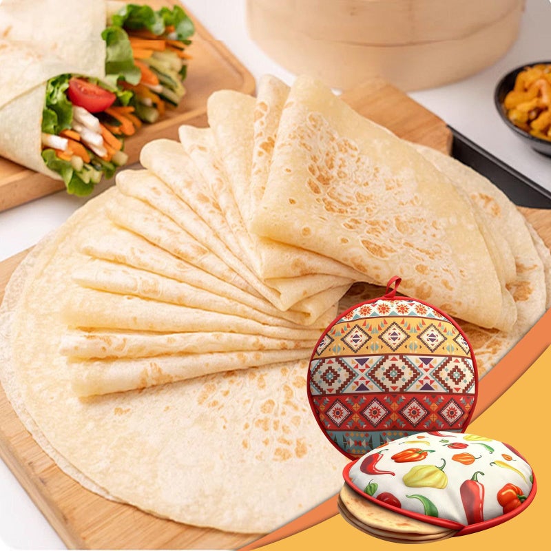 XIAEQOH [2PCS] Classic Tortilla Warmers, Insulated Soft Cloth Pouch, Microwavable Fabric Bag Keeps Food Warm, Perfect for Tortillas, Tacos, Naan, Pizza Rolls, Reusable & Easy-Clean for Home & Party - Image 5