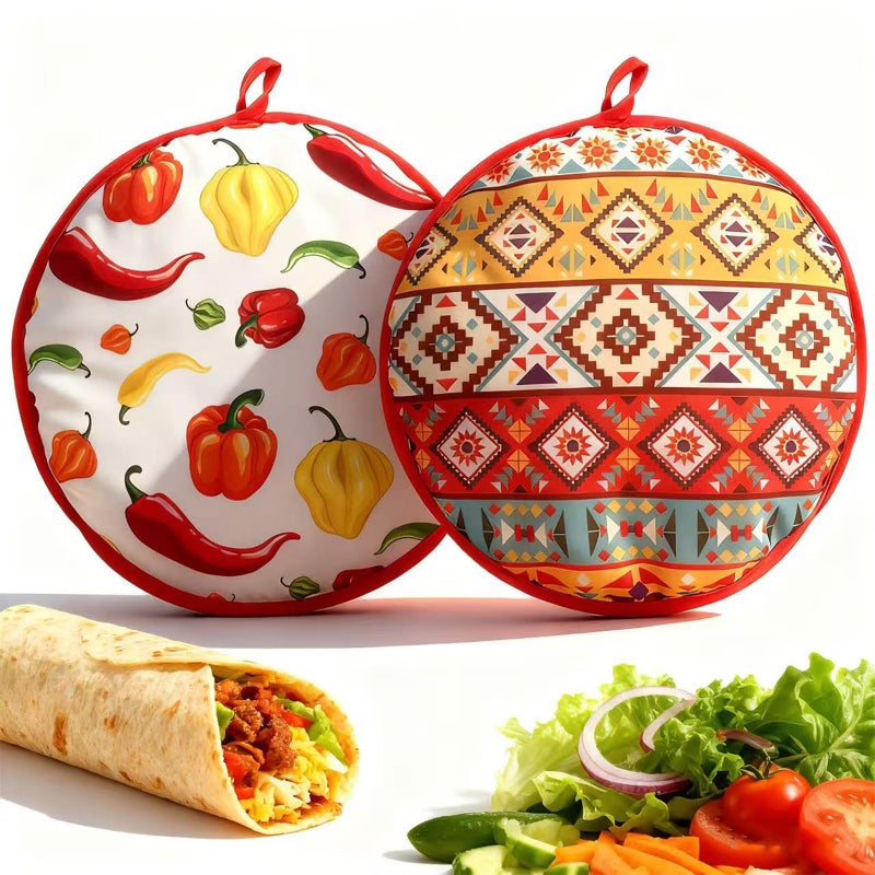 XIAEQOH [2PCS] Classic Tortilla Warmers, Insulated Soft Cloth Pouch, Microwavable Fabric Bag Keeps Food Warm, Perfect for Tortillas, Tacos, Naan, Pizza Rolls, Reusable & Easy-Clean for Home & Party - Image 1