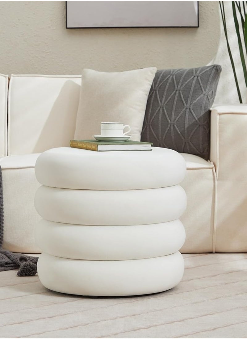 Nice Home Original Storage Ottoman Round Pouf with Removable Lid - Velvet Upholstered Foot Stool for Living Room & Bedroom Decor - White  - Image 2