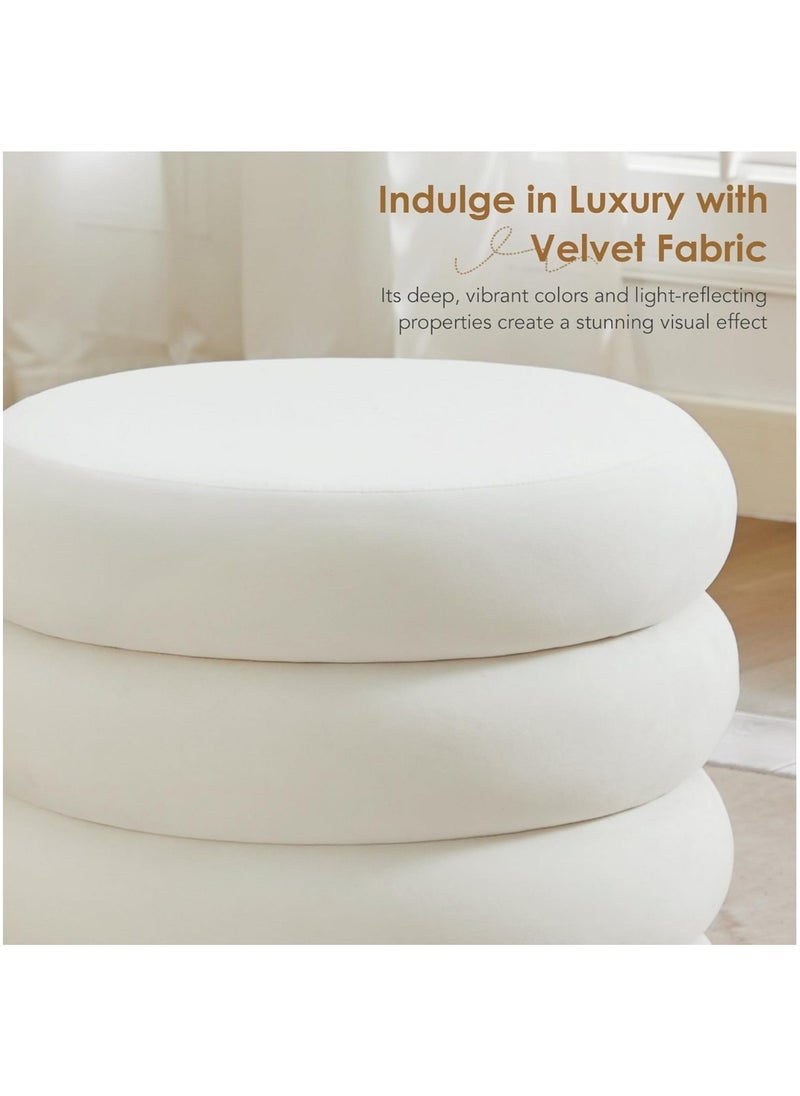 Nice Home Original Storage Ottoman Round Pouf with Removable Lid - Velvet Upholstered Foot Stool for Living Room & Bedroom Decor - White  - Image 3