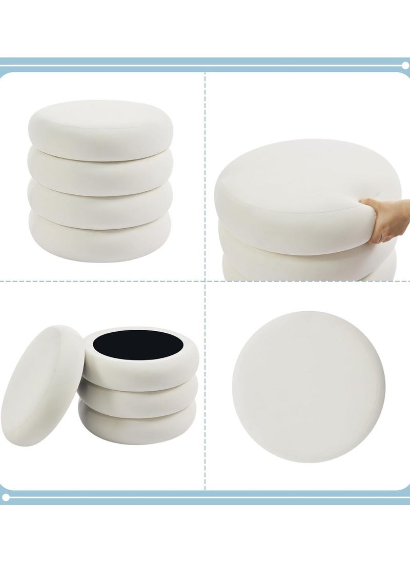 Nice Home Original Storage Ottoman Round Pouf with Removable Lid - Velvet Upholstered Foot Stool for Living Room & Bedroom Decor - White  - Image 4