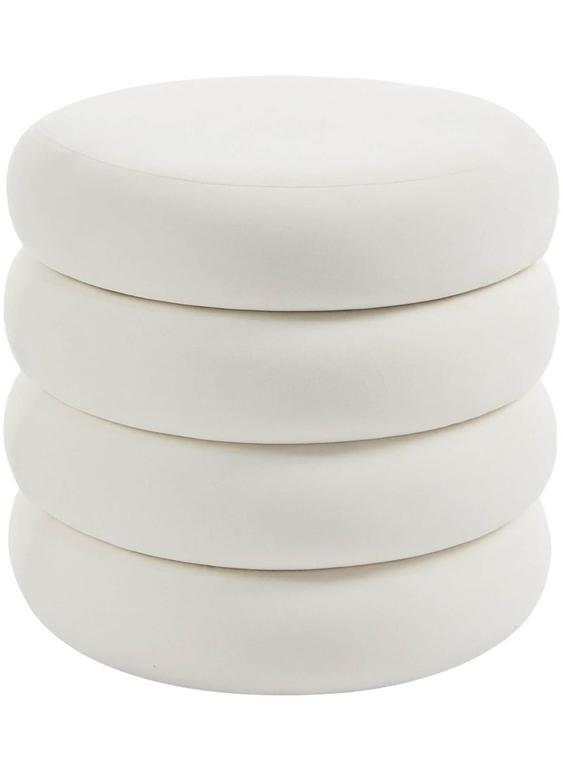 Nice Home Original Storage Ottoman Round Pouf with Removable Lid - Velvet Upholstered Foot Stool for Living Room & Bedroom Decor - White  - Image 5