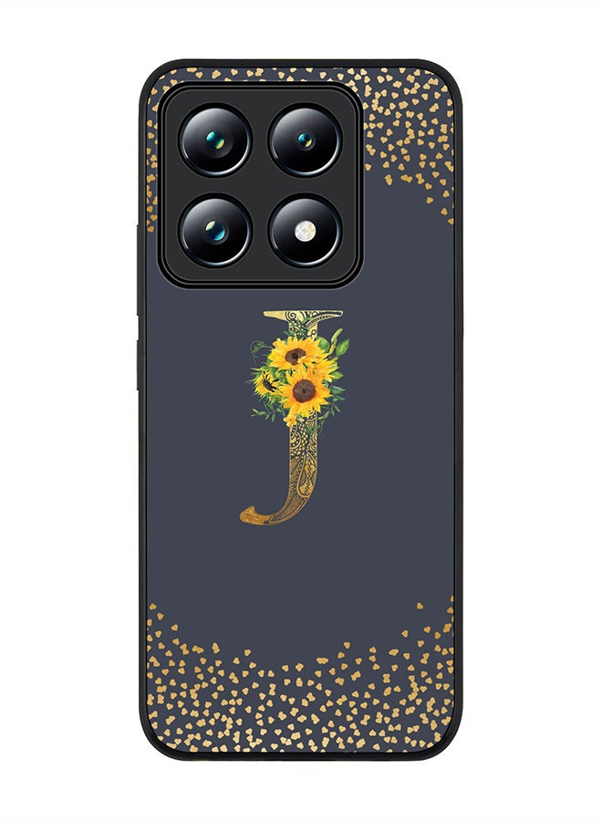 Stylizedd For Xiaomi 14T pro Case,Slim fit Camera Protection, Shockproof Thin Phone cover - Custom Floral Monogram - J (Grey ) - Image 1