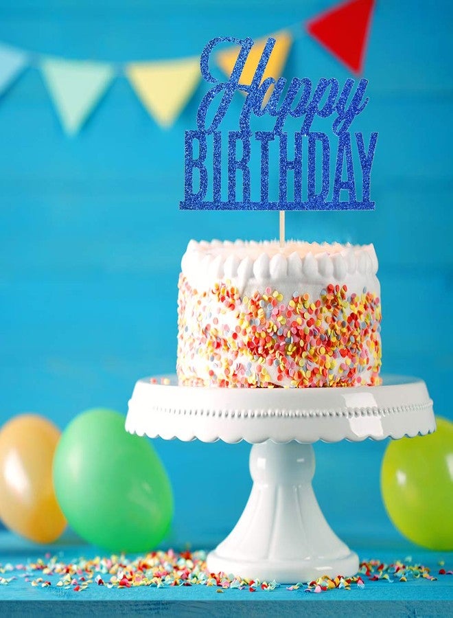 إنورو غطاء كعكة عيد ميلاد سعيد لامع باللون الأزرق، لحفلات الذكرى السنوية، غطاء كعكة بعلامة عيد الميلاد، لوازم تزيين كعكة حفلات عيد ميلاد البالغين والأطفال والمراهقين - Image 5