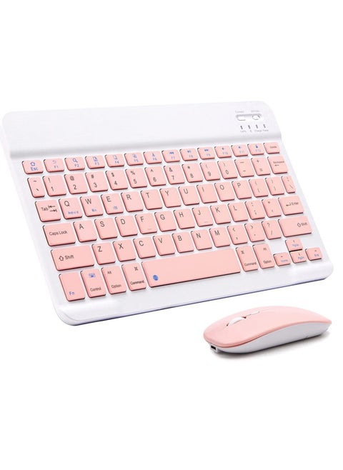 Ultra-Slim Bluetooth Keyboard and Mouse Combo Rechargeable Portable Wireless Keyboard Mouse Set for Apple iPad iPhone iOS 13 and Above Samsung Tablet Phone Smartphone Android Windows (Pink)