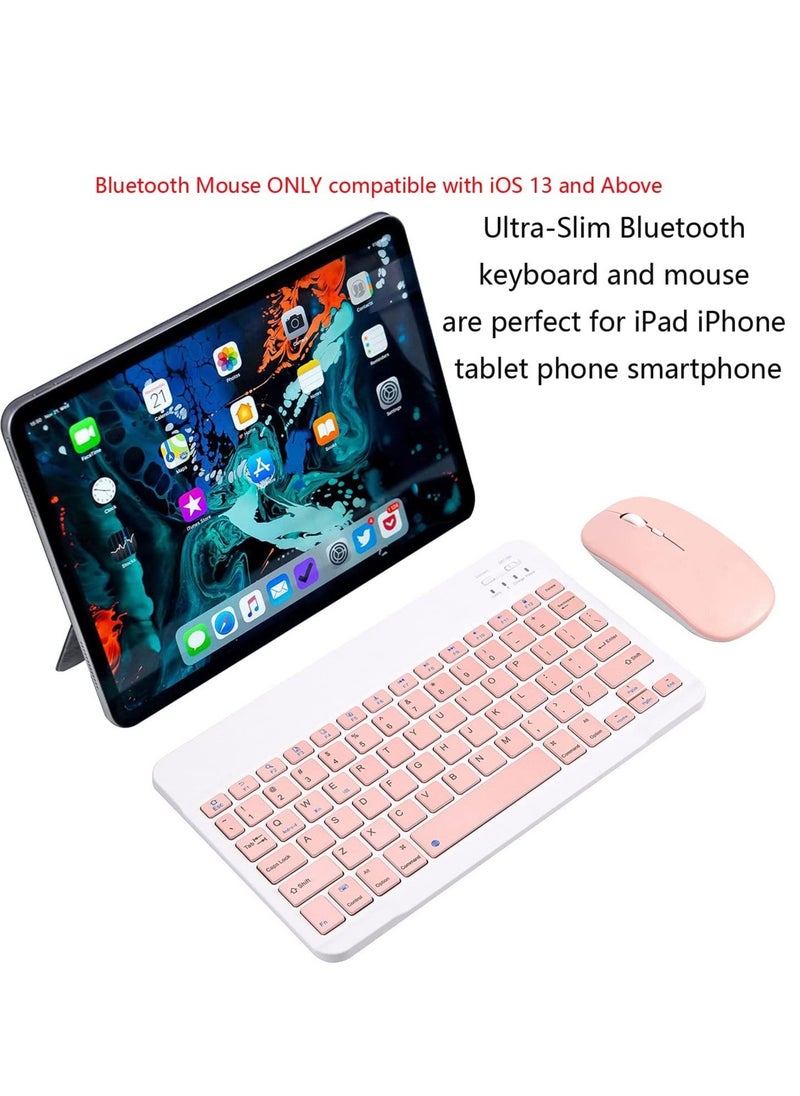 ELTRAZONE - Ultra-Slim Bluetooth Keyboard and Mouse Combo Rechargeable Portable Wireless Keyboard Mouse Set for Apple iPad iPhone iOS 13 and Above Samsung Tablet Phone Smartphone Android Windows (Pink) - Image 1