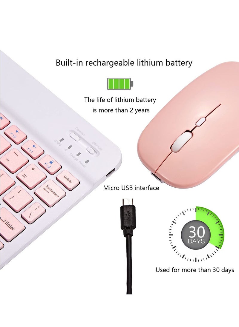 ELTRAZONE - Ultra-Slim Bluetooth Keyboard and Mouse Combo Rechargeable Portable Wireless Keyboard Mouse Set for Apple iPad iPhone iOS 13 and Above Samsung Tablet Phone Smartphone Android Windows (Pink) - Image 1