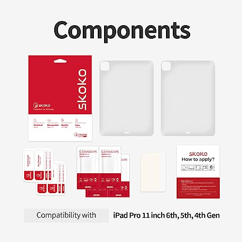 skoko [2pcs 1set Transparent Matte Back Screen Protector Skin Compatible with iPad Pro 11" 2022 2021 2020 Year, Cover, Ultra Thin Case-Friendly, Air Free Function - Image 3