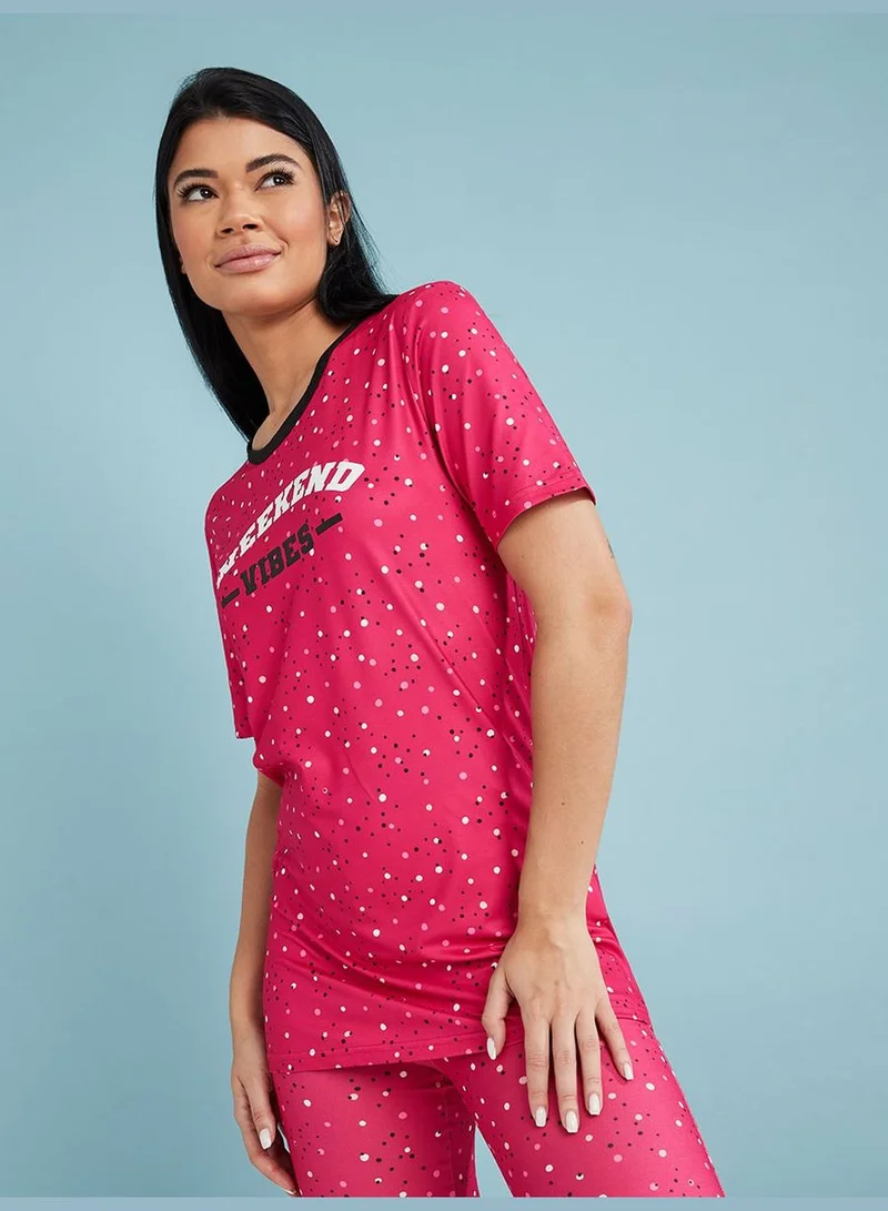 Styli Weekend Vibes AOP Spot T-shirt and Leggings Set