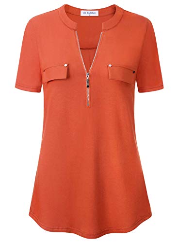 Bulotus Short Sleeve Shirts for Women, Orange Blouses Casual Summer Fashion 2025 Business Casual Tops Work Shirts for Office Plus Size Tunic Tops to Wear with Leggings, Orange, XL - Image 5