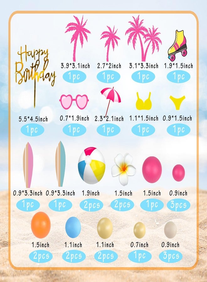 DRWATE Summer Hawaiian Cake Topper with Beach Ball Sun Umbrella Goggles Beach Cake Decorations for Summer Holiday Theme Birthday Supplies (Surfboard) - Image 2
