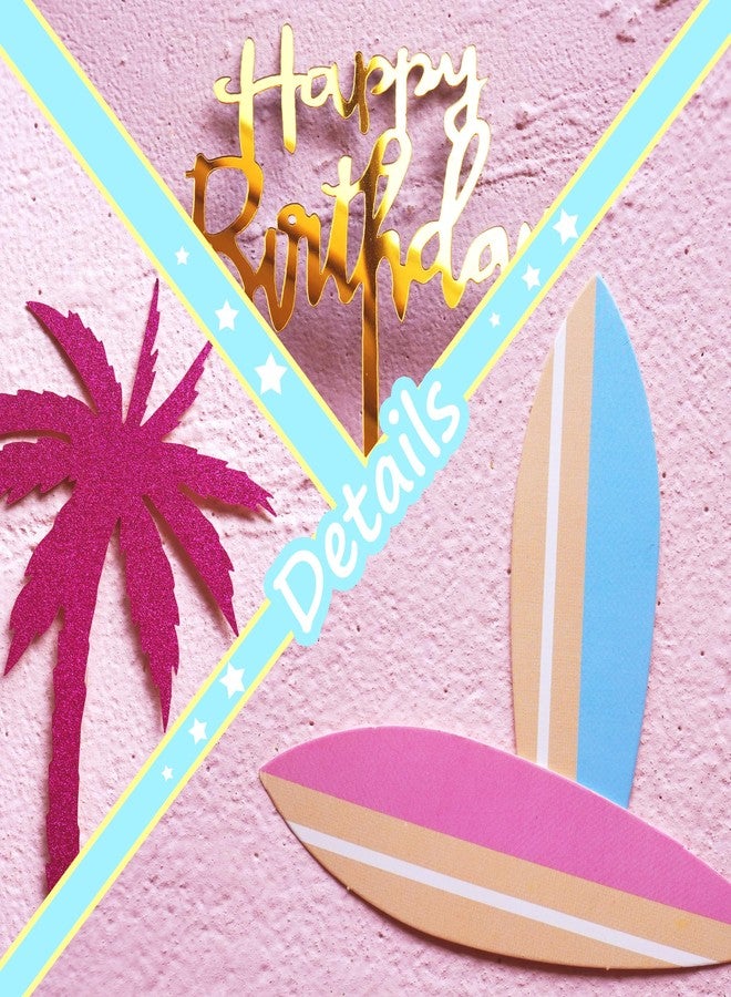DRWATE Summer Hawaiian Cake Topper with Beach Ball Sun Umbrella Goggles Beach Cake Decorations for Summer Holiday Theme Birthday Supplies (Surfboard) - Image 3