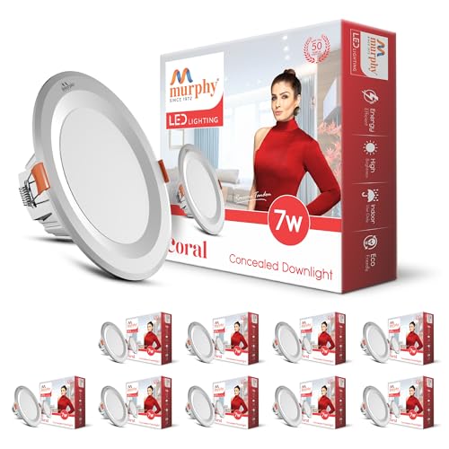 Murphy Polycarbonate Body 7W Coral LED Warm White Round Panel Conceal Down Light | Pack of 10 | Long-Lasting & Flicker-Free LED Light | Suited for 3 Inch Junction Box - Image 1