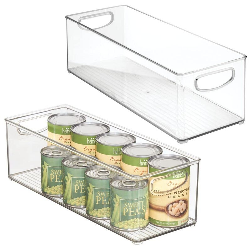 mDesign Plastic Stackable Kitchen Organizer - Storage Bin with Handles for Refrigerator, Freezer, Cabinet, and Pantry Shelves Organization - Food Container - 2 Pack - Clear - Image 1