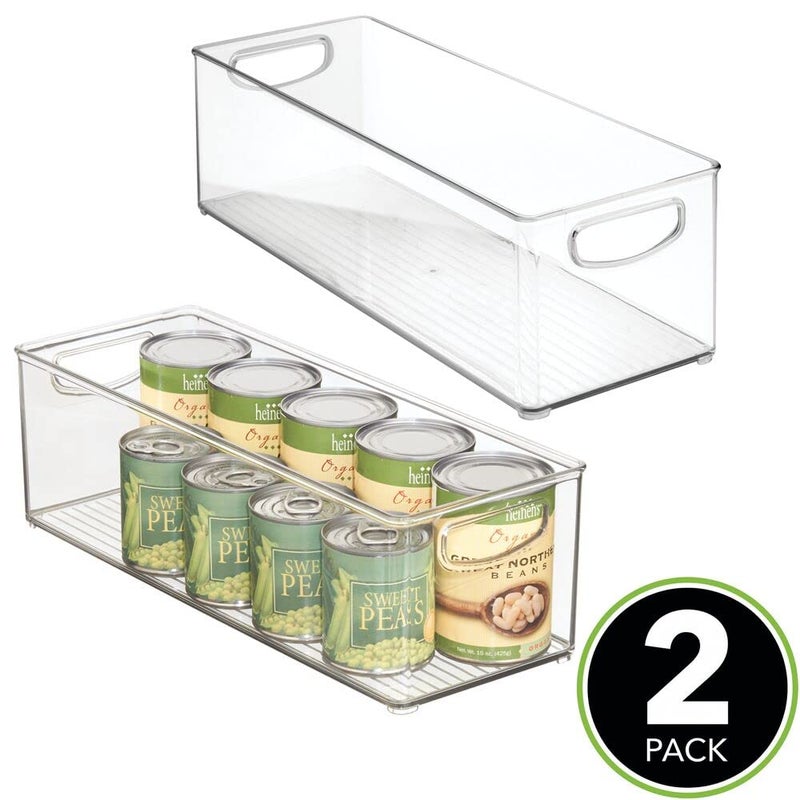 mDesign Plastic Stackable Kitchen Organizer - Storage Bin with Handles for Refrigerator, Freezer, Cabinet, and Pantry Shelves Organization - Food Container - 2 Pack - Clear - Image 2