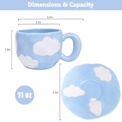 Noviko Cloud Mug with Saucer Ceramic Cloud Teacup for Girls Mum 11 oz - Image 2