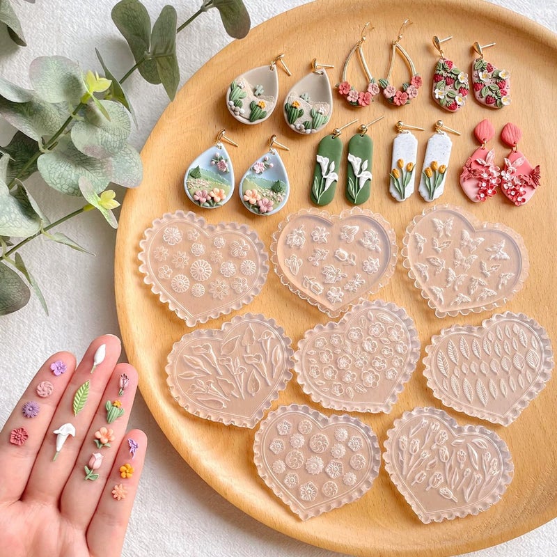 KEOKER Spring Polymer Clay Molds, Polymer Clay Silicone Molds, Butterfly Polymer Clay Mini Molds, 8pcs Earring Molds for Polymer Clay, Polymer Clay Molds for Jewelry(Substitute Micro Clay Cutters) - Image 1