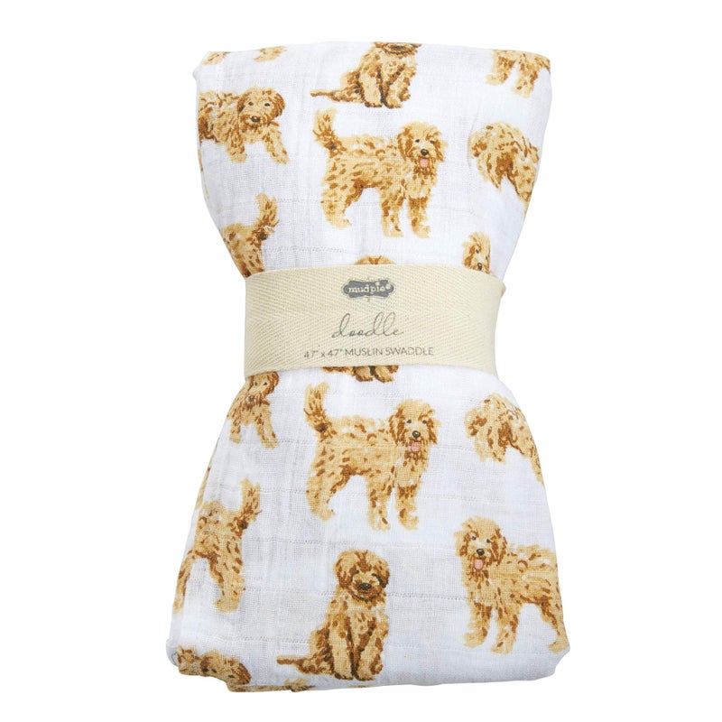 Mud Pie Golden Doodle Print Baby Swaddle Blanket, 47" x 47", - Image 1