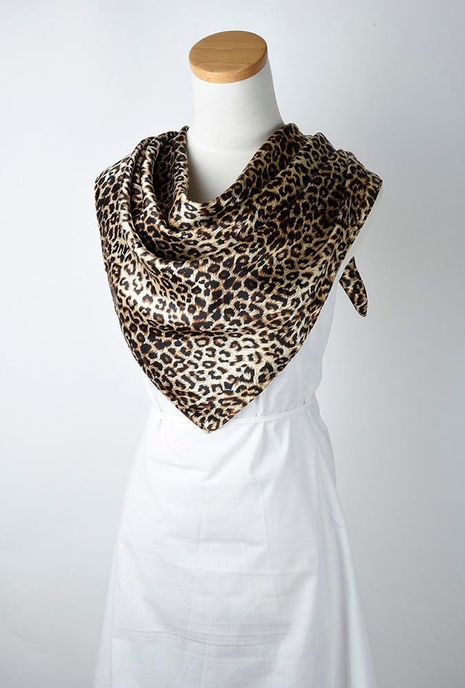 corciova 35 x 35 Leopard Large Women Satin Square Headband Silk Feeling Hair Scarf Wrap Headscarf Sleeping at Night Bandana - Image 4