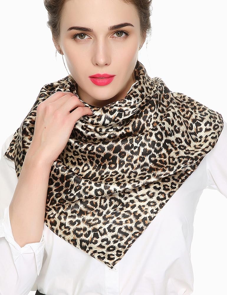 corciova 35 x 35 Leopard Large Women Satin Square Headband Silk Feeling Hair Scarf Wrap Headscarf Sleeping at Night Bandana - Image 2