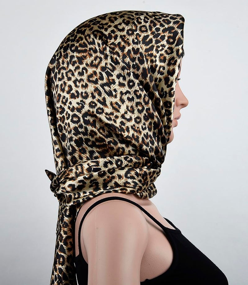 corciova 35 x 35 Leopard Large Women Satin Square Headband Silk Feeling Hair Scarf Wrap Headscarf Sleeping at Night Bandana - Image 3