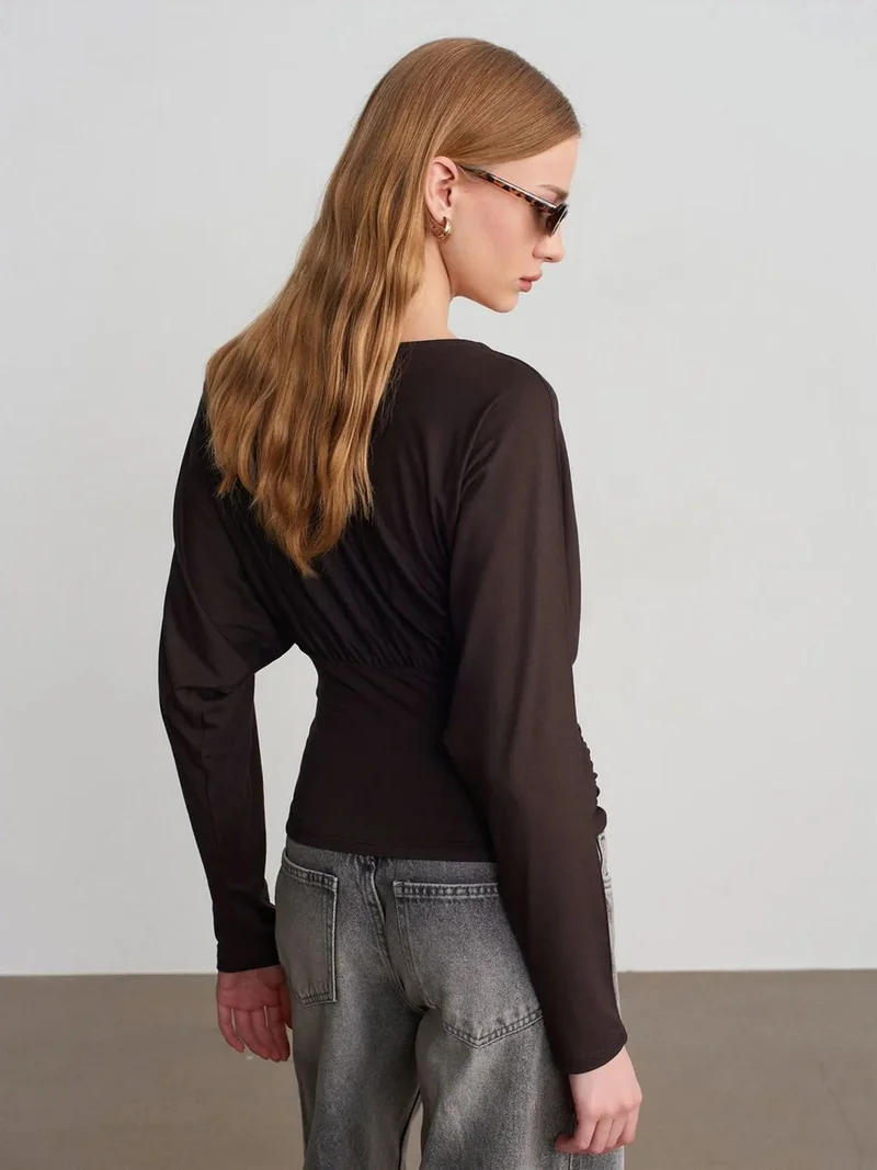 Dilvin DILVIN Slim Fit V-Neck Wrap Blouse