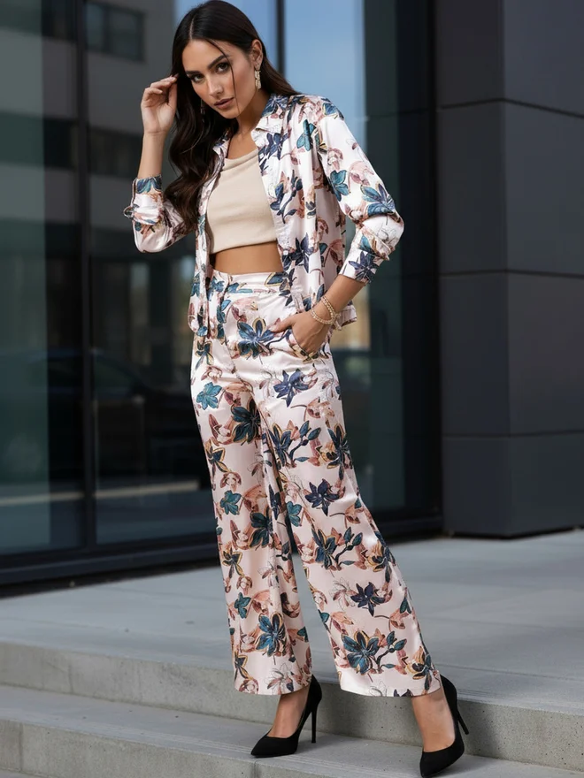 Freehand Floral Print Shirt and Trousers Co-Ords