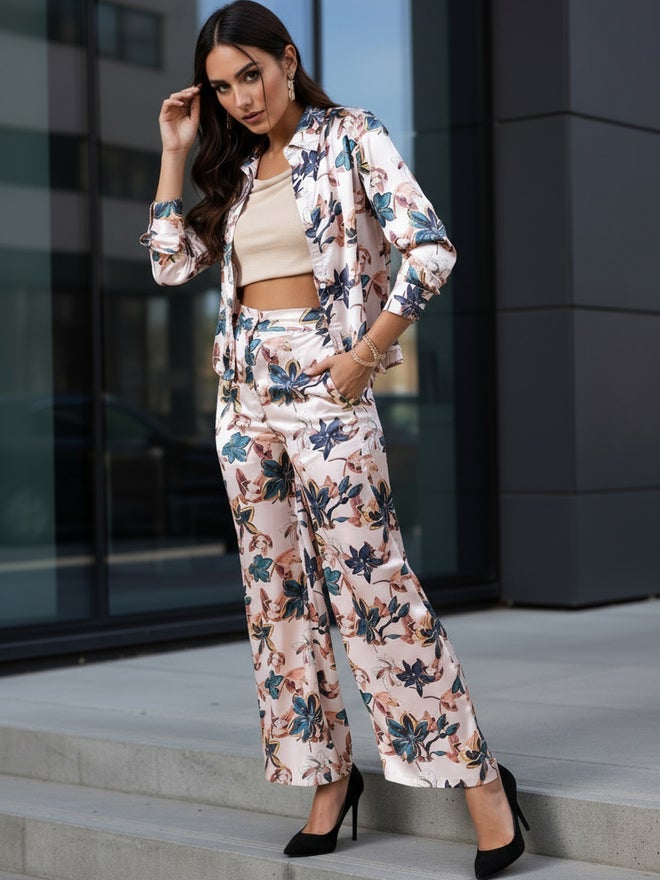 Freehand Floral Print Shirt and Trousers Co-Ords - Image 2