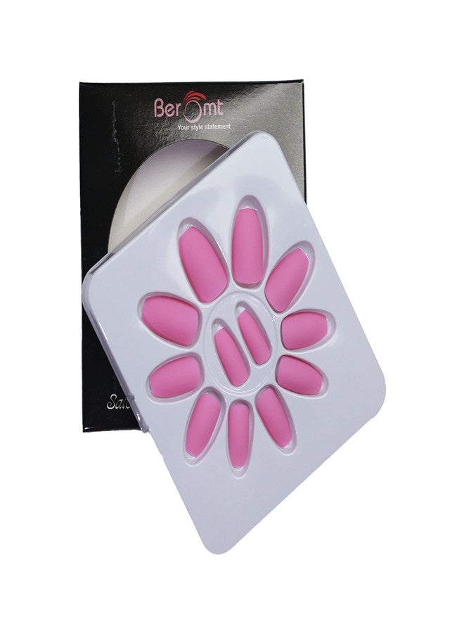 Beromt Set of 12 pcs Matte finish nails False Nails Acrylic Full Fake Nails with 1 nail glue sticker sheet and Nail Art Kit - 464 - Image 1