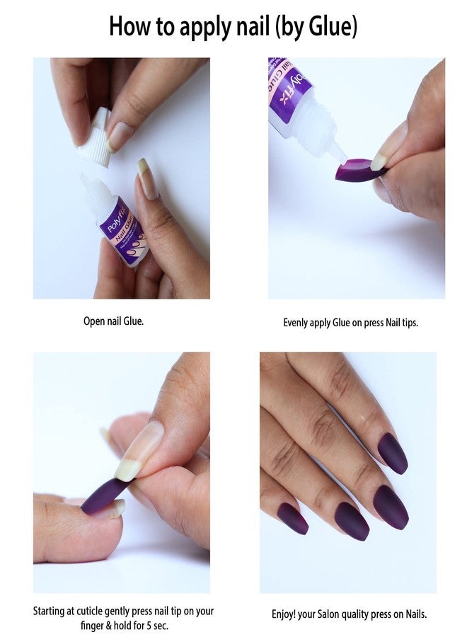 Beromt Set of 12 pcs Matte finish nails False Nails Acrylic Full Fake Nails with 1 nail glue sticker sheet and Nail Art Kit - 464 - Image 5