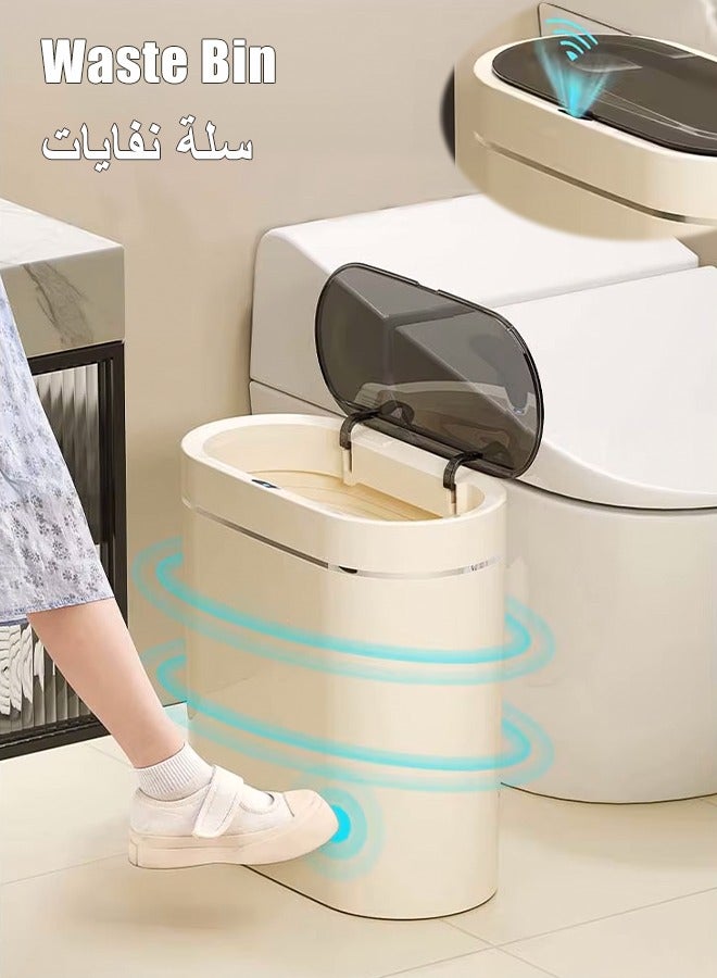 Waste Bin, Automatic Sensor Flip-Up Trash Can, Touchless Trash Bin with Lid, Waterproof Wastebasket, Electronic Intelligent Garbage Can, Slim Space-Saving Waste Bin, Large capacity Smart Trash for Toilet Bedroom Office Kitchen Living Room RV  - Image 1
