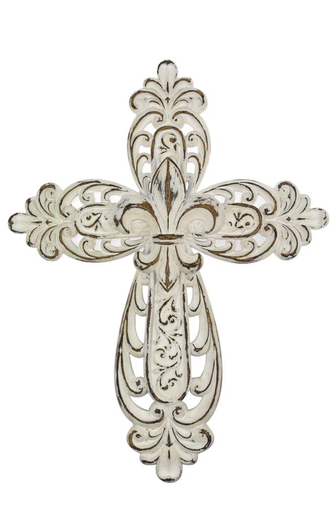 FAITH AND HOPE COLLECTION 12 WHITE HANDMADE ANTIQUE CROSS ART WALL DECOR VINTAGE STYLE RESIN