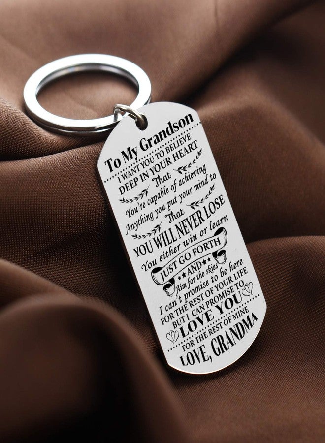 YeeQin Grandson Keychain Key Ring Believe Inspirational Gifts from Grandma Grandmother Birthday Graduation Christmas Gifts Jewelry Grandma To Grandson Gifts - Image 3