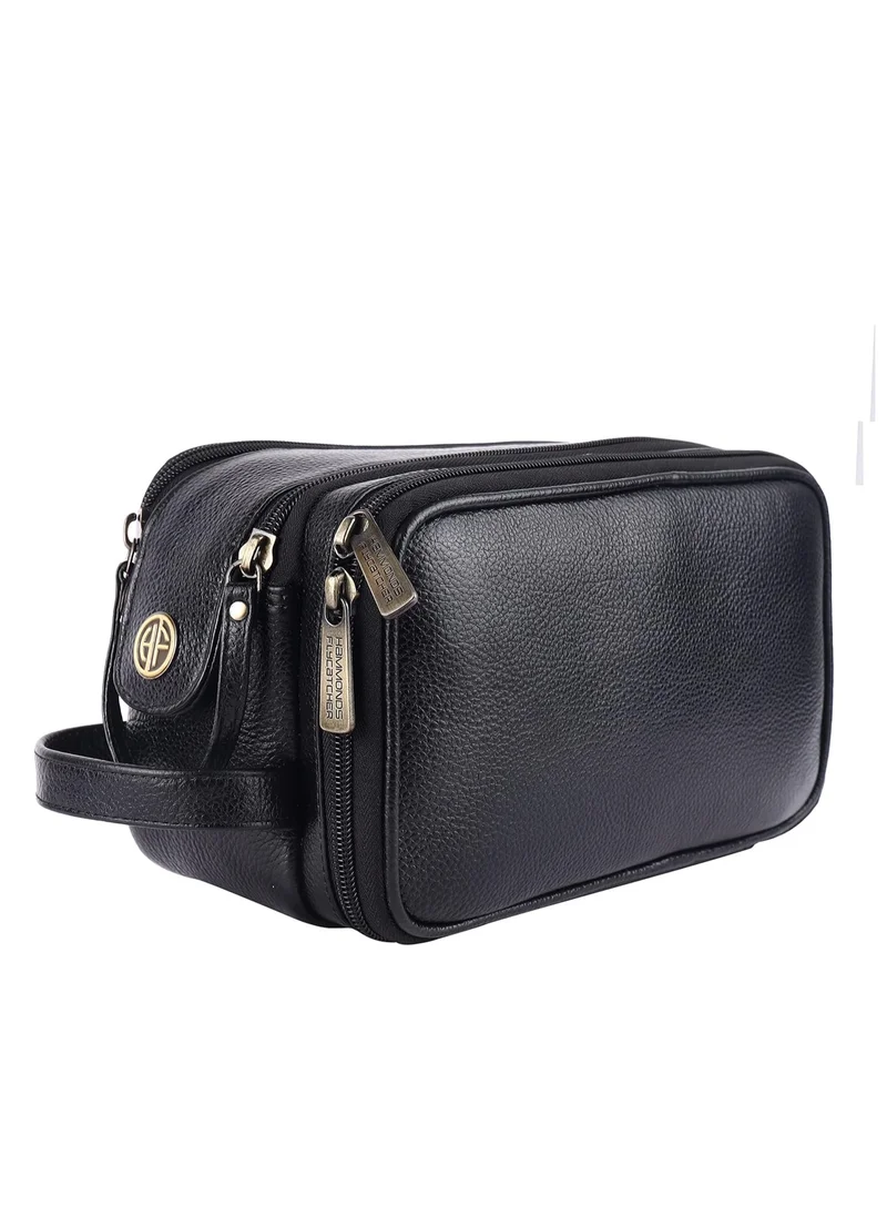 HAMMONDS FLYCATCHER Genuine Leather Toiletry Bag For Men And Women - Travel Organizer With Multiple Compartments, Black Kit Bag For Shaving, Toiletries, And Grooming - Shaving Kit Bag For Men, 13.5 Cm | 3M89