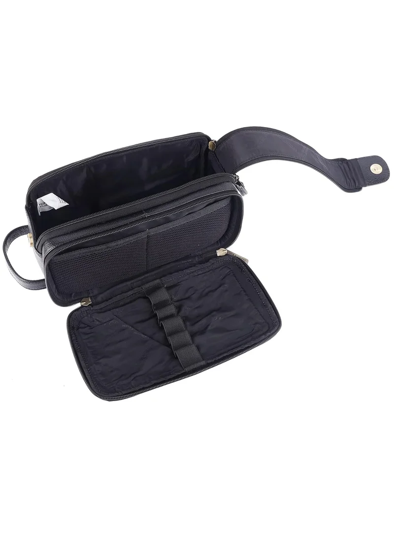 HAMMONDS FLYCATCHER Genuine Leather Toiletry Bag For Men And Women - Travel Organizer With Multiple Compartments, Black Kit Bag For Shaving, Toiletries, And Grooming - Shaving Kit Bag For Men, 13.5 Cm | 3M89