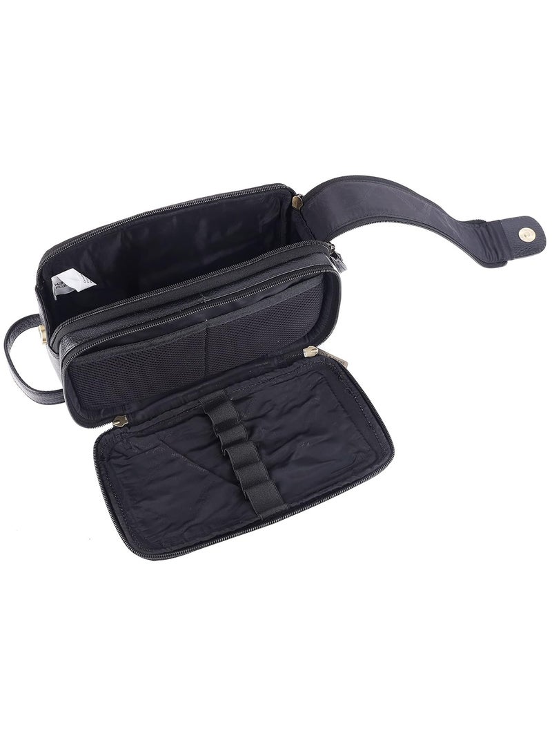  هاموندز فلاي كاتشر حقيبة أدوات زينة جلد طبيعي للرجال والنساء - منظم سفر متعدد الجيوب، حقيبة عدة سوداء للحلاقة ومستحضرات التجميل والعناية الشخصية - حقيبة عدة حلاقة للرجال، . سم - Image 2