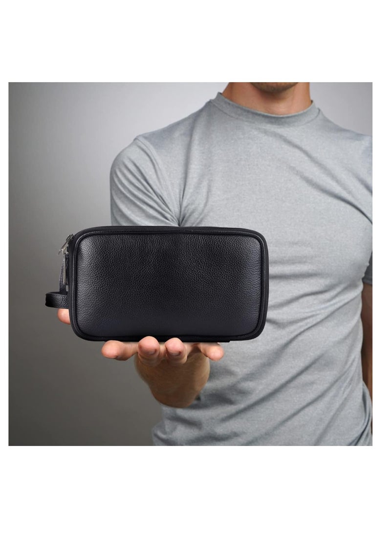  هاموندز فلاي كاتشر حقيبة أدوات زينة جلد طبيعي للرجال والنساء - منظم سفر متعدد الجيوب، حقيبة عدة سوداء للحلاقة ومستحضرات التجميل والعناية الشخصية - حقيبة عدة حلاقة للرجال، . سم - Image 3