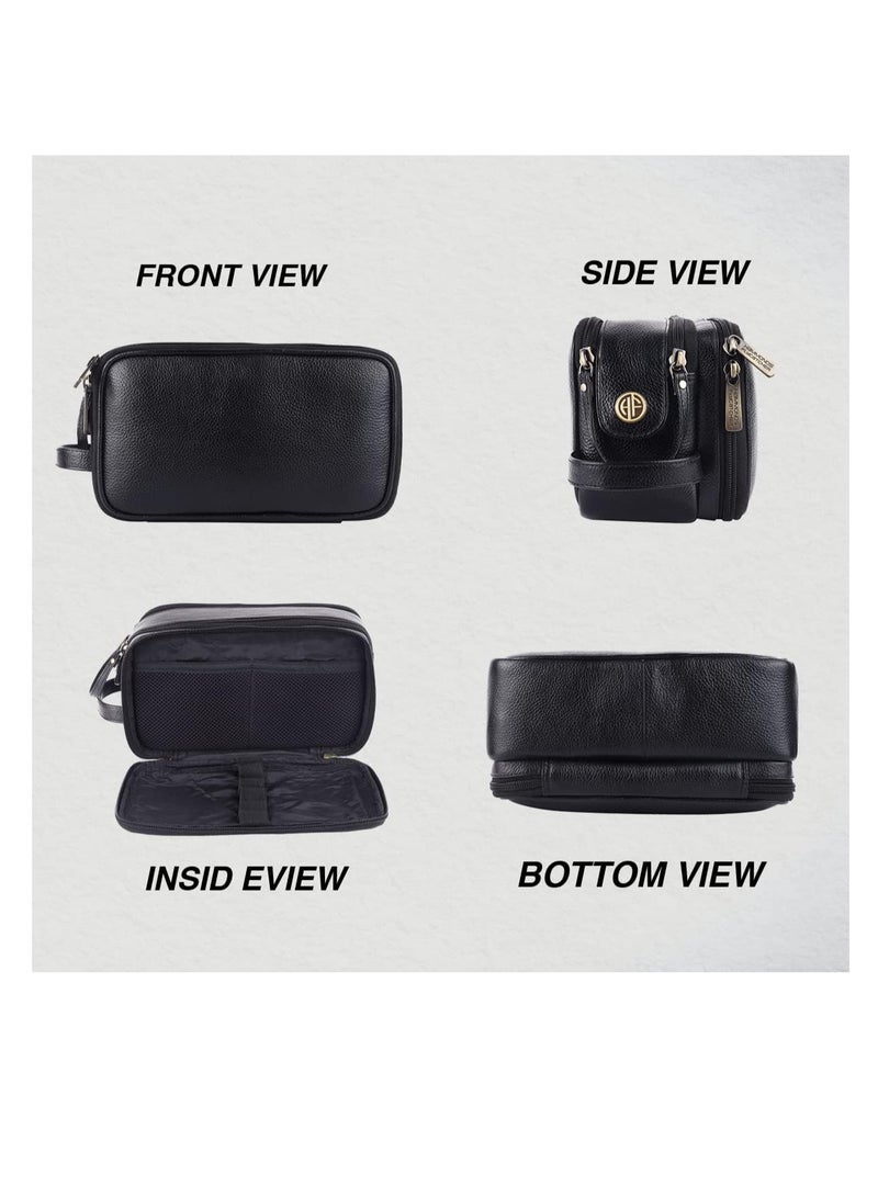  هاموندز فلاي كاتشر حقيبة أدوات زينة جلد طبيعي للرجال والنساء - منظم سفر متعدد الجيوب، حقيبة عدة سوداء للحلاقة ومستحضرات التجميل والعناية الشخصية - حقيبة عدة حلاقة للرجال، . سم - Image 4