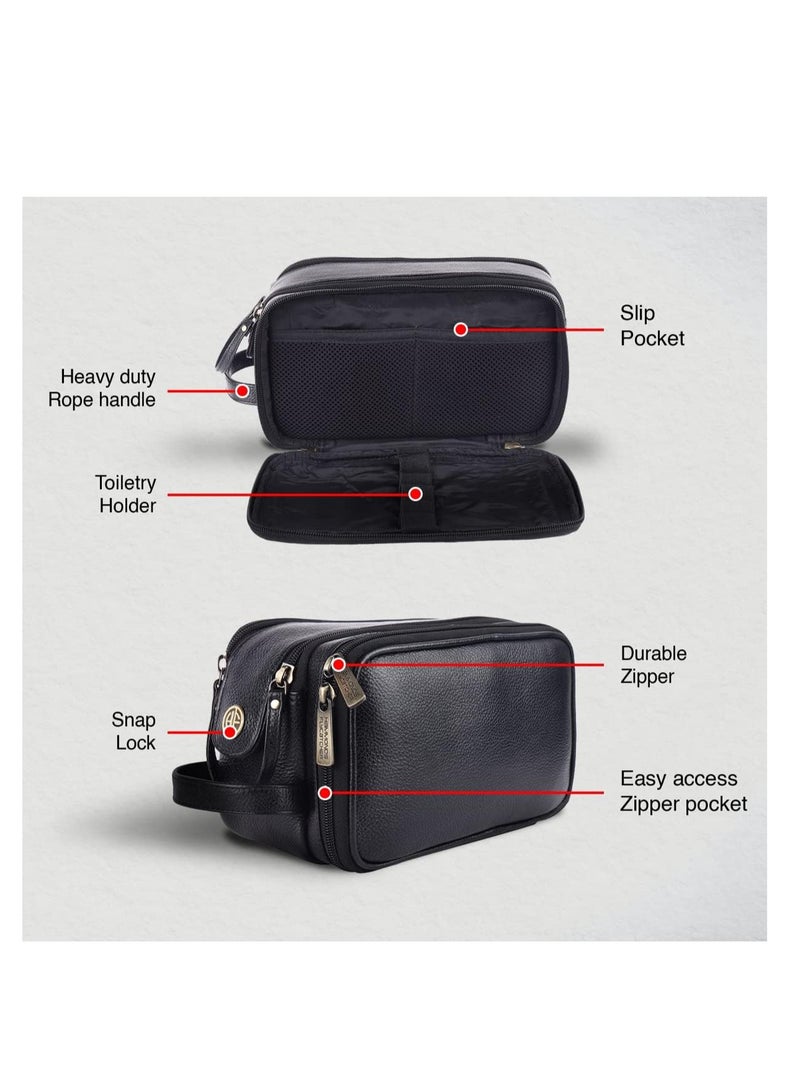  هاموندز فلاي كاتشر حقيبة أدوات زينة جلد طبيعي للرجال والنساء - منظم سفر متعدد الجيوب، حقيبة عدة سوداء للحلاقة ومستحضرات التجميل والعناية الشخصية - حقيبة عدة حلاقة للرجال، . سم - Image 5