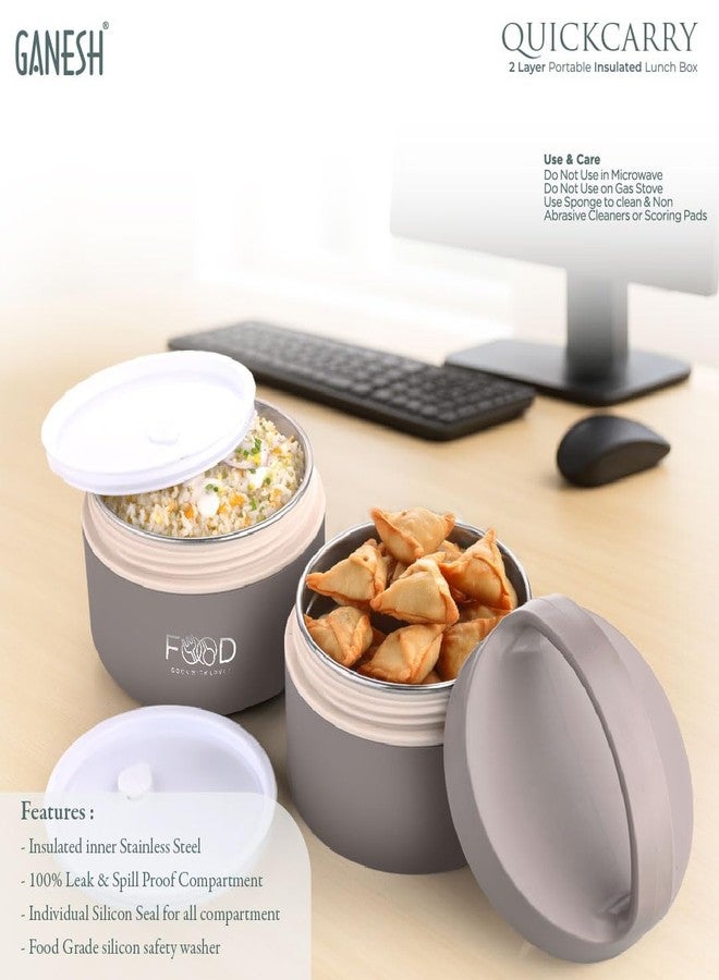 Ganesh Quick Carry 2 Layer Portable Insulated Food Container Airtight Leak-Proof Lunch Box for Office, School, Picnic (750ml) Brown - Image 4