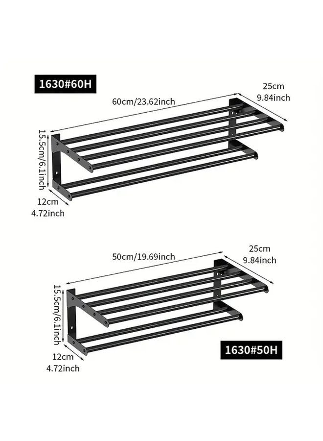 Black Heavy Duty Adhesive Screw Mount No Drill Bath Towel Rack Holder - Image 3